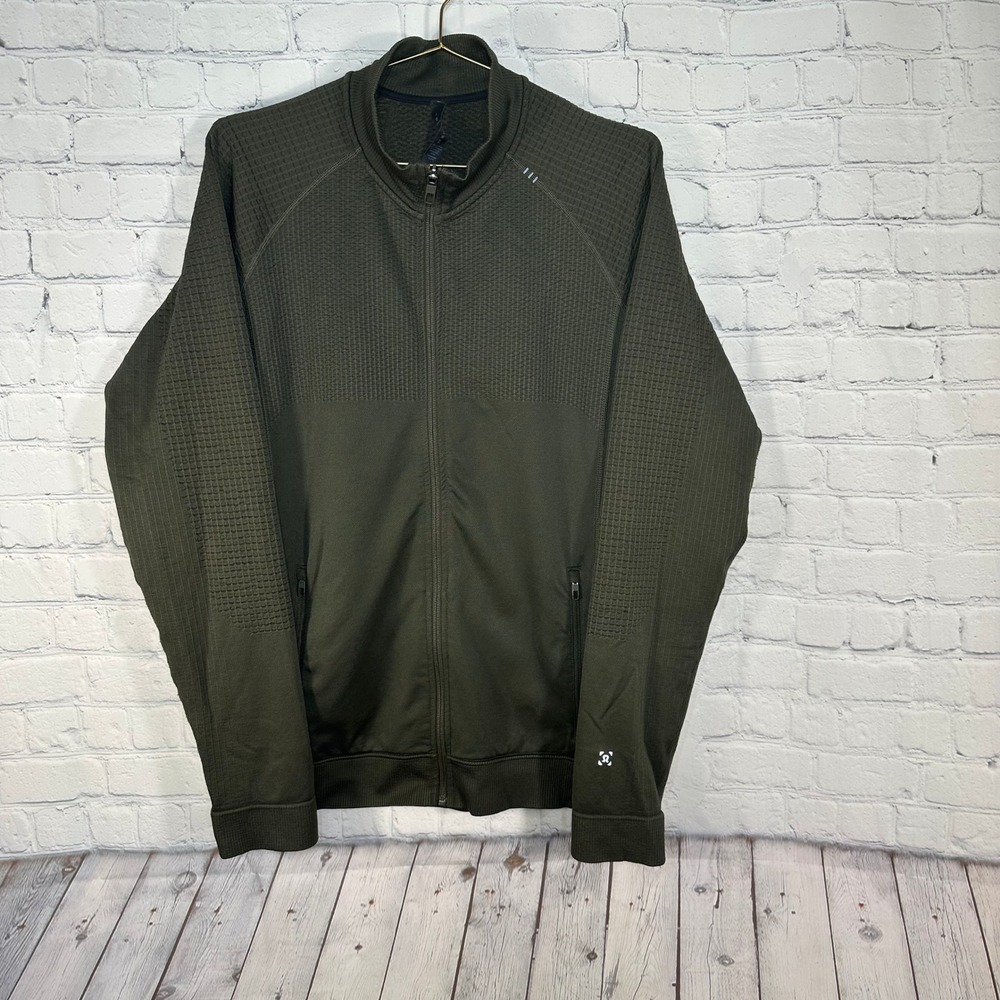 Lululemon Engineered Warmth Jacket Mens Large Dark Olive Green Merino Wool Zip